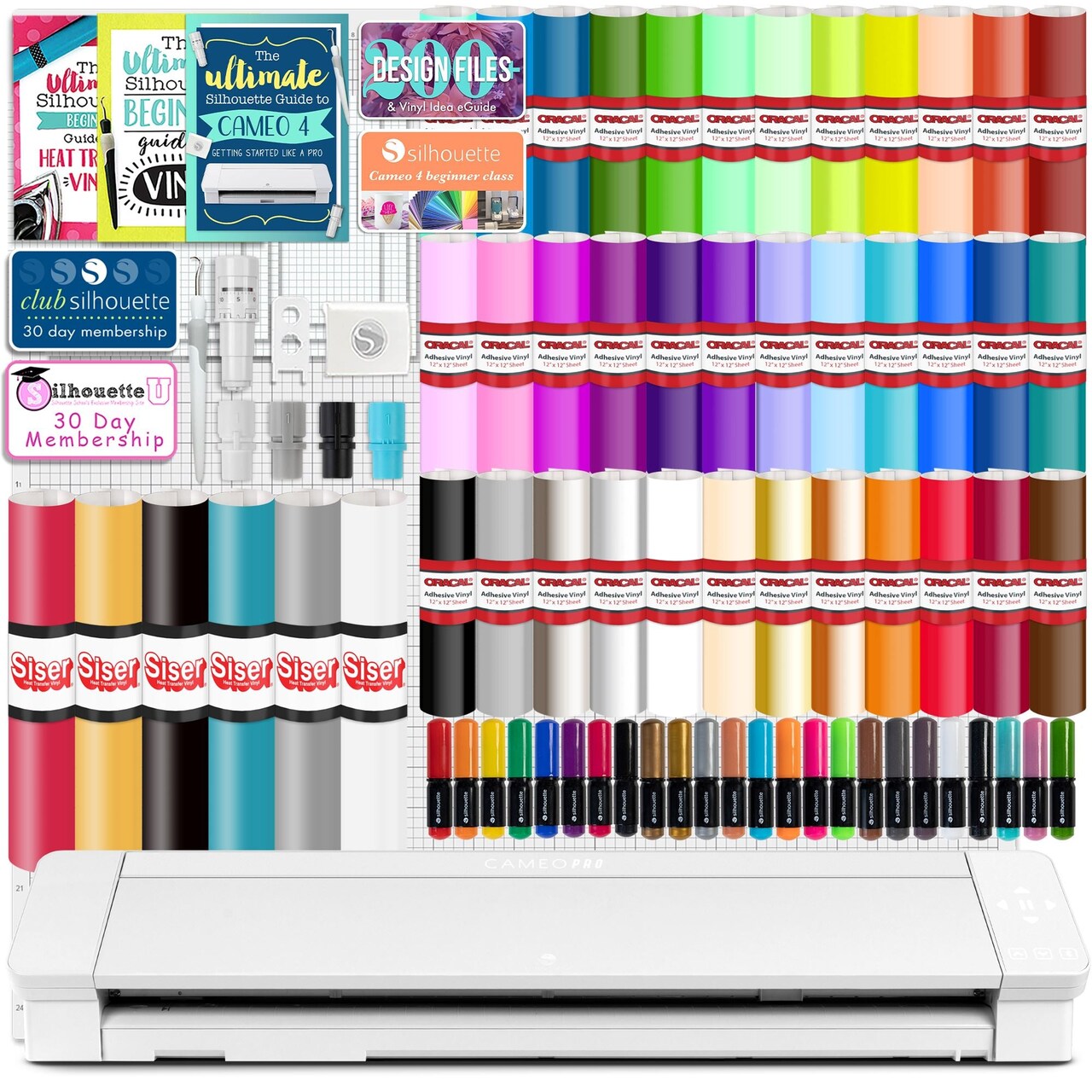 Silhouette Cameo 4 PRO - 24" w/ 38 Sheets Oracal Vinyl, HTV, Pens, Guides